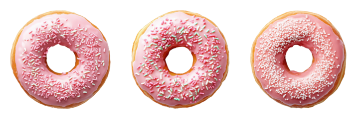 Assorted pink frosted donuts with sprinkles