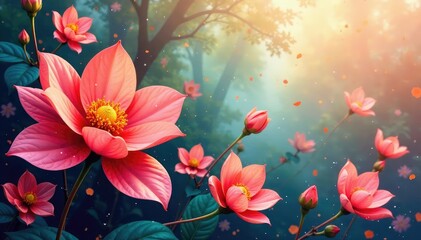 Geometric shapes, late-blooming flower motif, faded , sophisticated, subtle