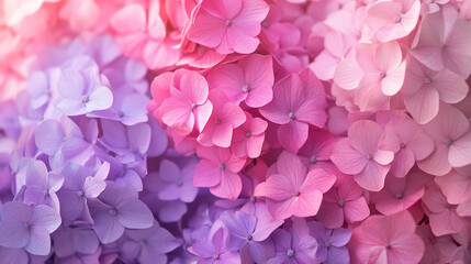 Fototapeta premium A close up view of a hydrangea flower with pink and purple petals creating a soft and dreamy texture