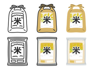 スーパーの袋に入った、お米のイラストセット