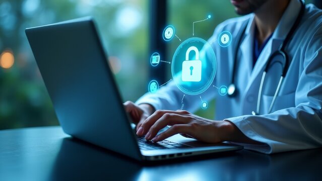 Doctor Securing Medical Data On Laptop
