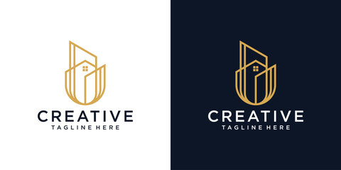 Building logo design with modern line art