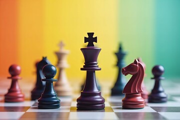A Diverse Group of Chess Pieces Symbolizing Inclusion and Diversity in Recruitment, with Leaders Leading the Front Row and Pawns Supporting from the Back