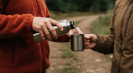 Naklejka premium Image of two people sharing drinking water in the morning