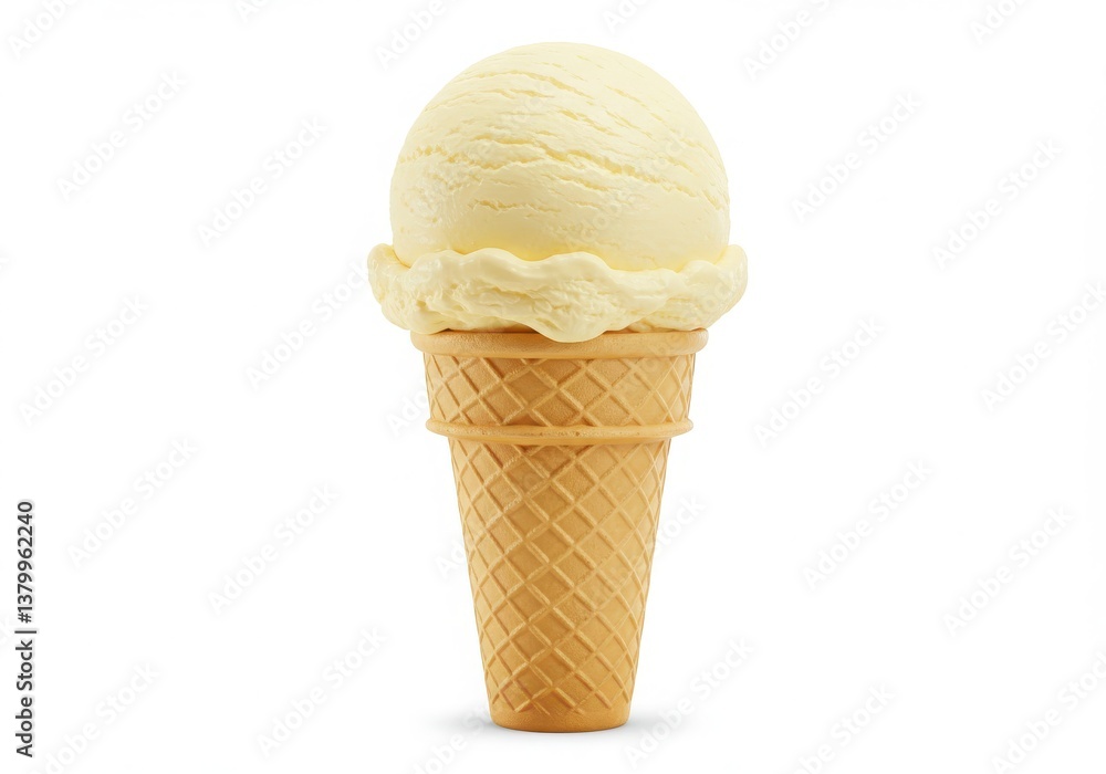Poster vanilla ice cream scoop on a cone with a white background in a studio shot setting close up view