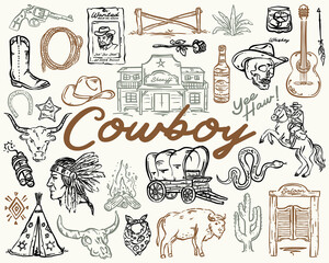 Cowboy Whimsical Hand Drawn Set