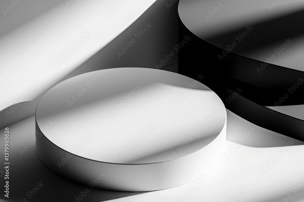 Aufkleber creative black and white abstract shapes with gentle shadows and open space for branding and text pl