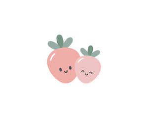 Cute print with strawberries. Summer background. Cartoon vector illustration isolated on white background. For card, posters, banners, printing on the pack, clothes, fabric, wallpaper, dishes.