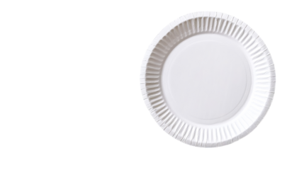 Simple white disposable paper plate on transparent background