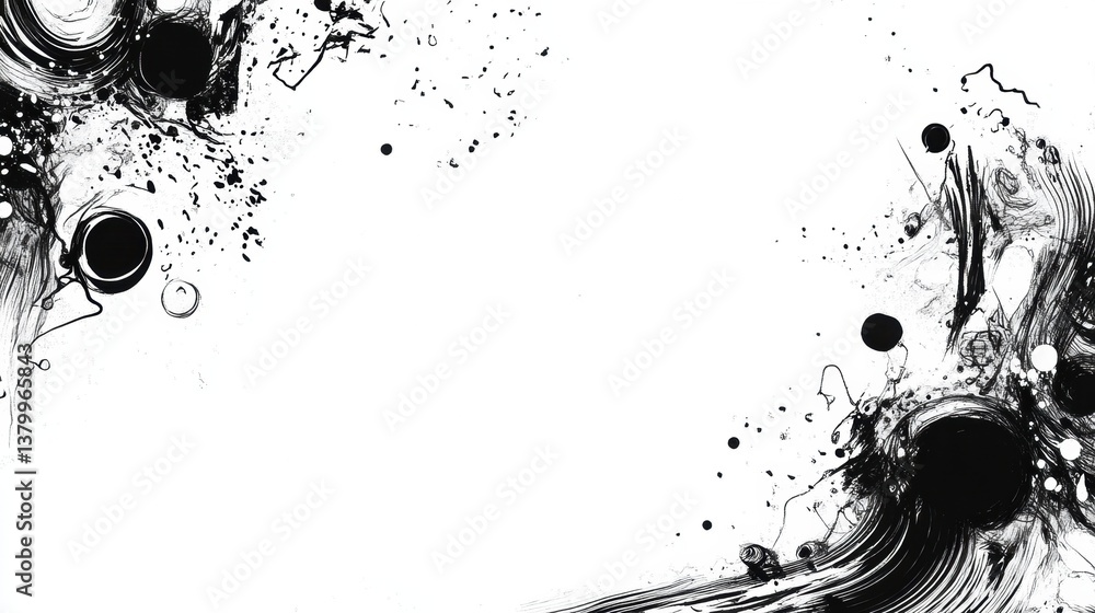 Aufkleber black ink sketch illustration with abstract elements and space for overlay text suitable for artisti