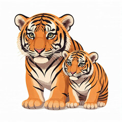Obraz premium cute tiger family illustration in orange and black stripes