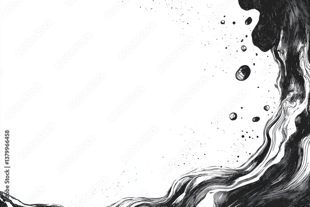 Poster black ink sketch illustration featuring abstract elements and a blank area for overlay text suitable