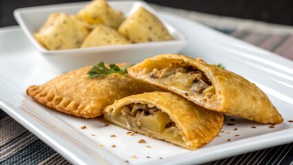Two spinach-and-cheese empanadas on a white plate
