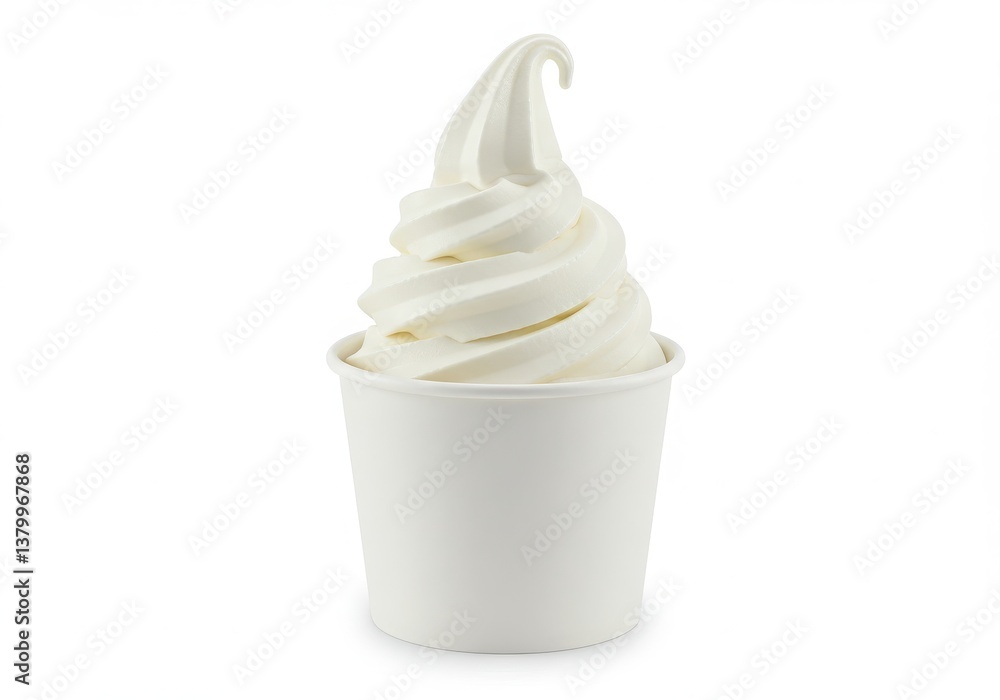 Poster a cup of vanilla soft serve ice cream with a swirl on top isolated against a white background view