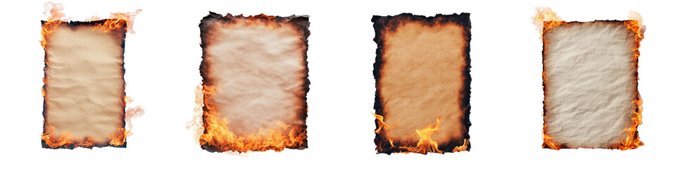 Dramatic vintage parchment paper texture with scorched edges fiery borders and a sense of aged weathered intensity