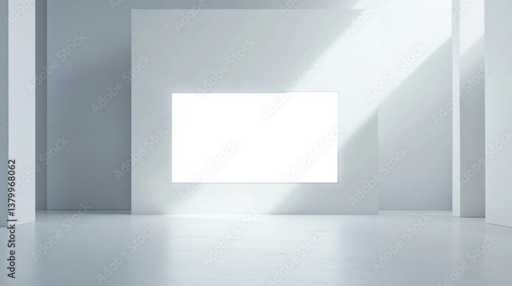 Poster blank presentation screen on a white stage background in a minimalist business setting for events an