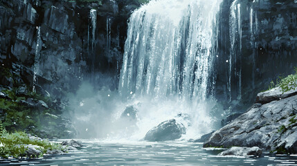 Obraz premium waterfall, water, nature, cascade, falls, river, landscape, stream, fall, rock, forest, rocks, waterfalls, stone, green, natural, beautiful, travel, falling, flow, mountains, summer, park, wet, spring