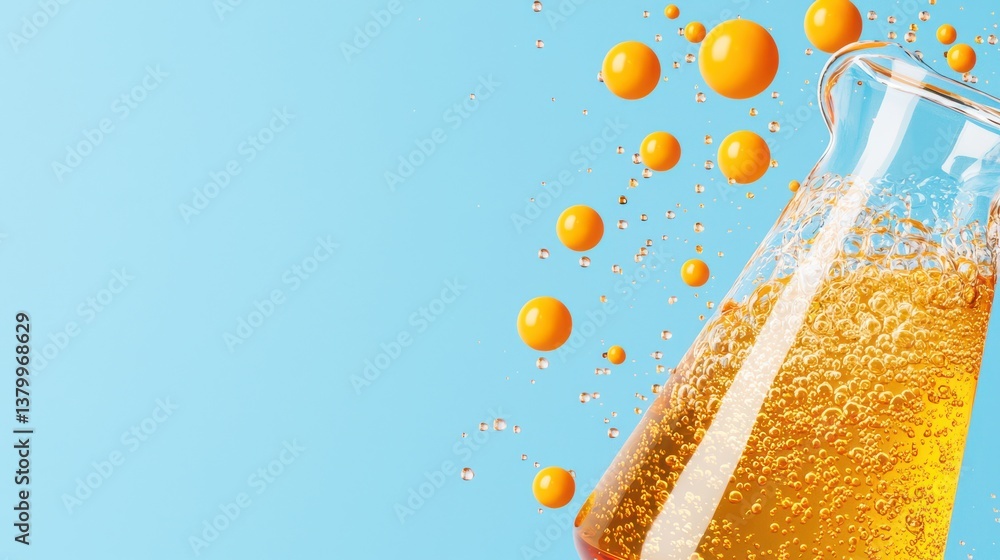 Aufkleber bubbling orange liquid in laboratory flask science experiment bright background gigapixel render