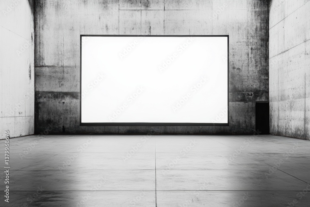 Poster clean presentation area with blank screen set up for business event on white stage backdrop