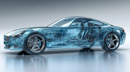 Fototapeta premium A futuristic car showing internal components in a transparent design