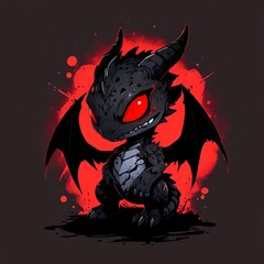 Cute Little Black Dragon with Red Eyes