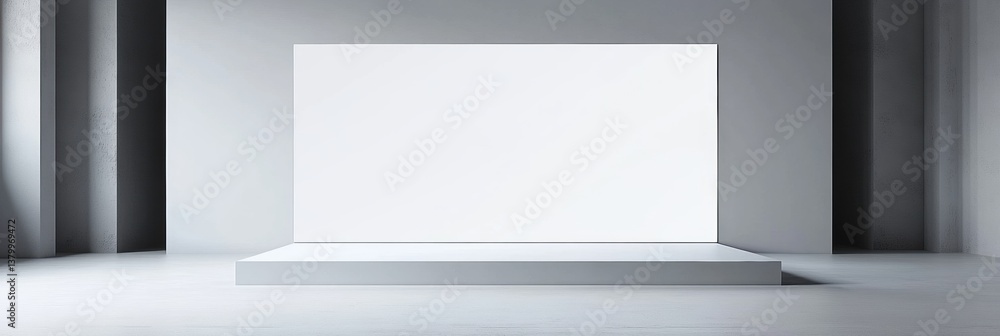 Poster clean presentation screen in a minimalist business layout on an empty white stage with a modern atmo