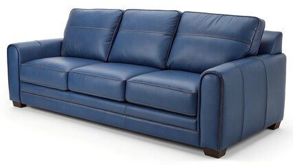 Rich Navy Blue Linen Sofa on White Background

