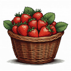 wicker basket full of fresh red strawberries