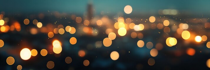 Blurred city lights create a dreamy night atmosphere with glowing bokeh in an urban setting after dusk