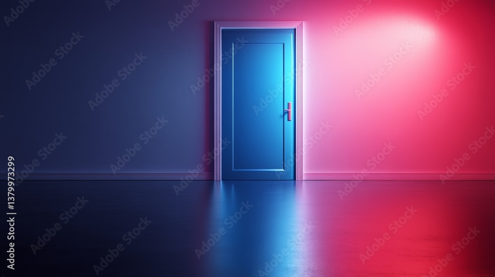 Poster a captivating blue door stands against an abstract background of soft pastel gradients. the clean li