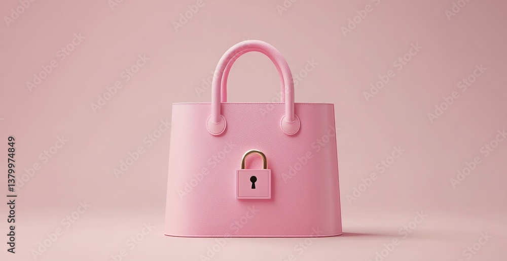 Aufkleber a pink purse with a key and lock on it. e background with a digital security concept.