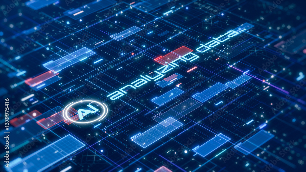 Poster complex futuristic network, concept of ai assistant, machine learning, neural network, science and t