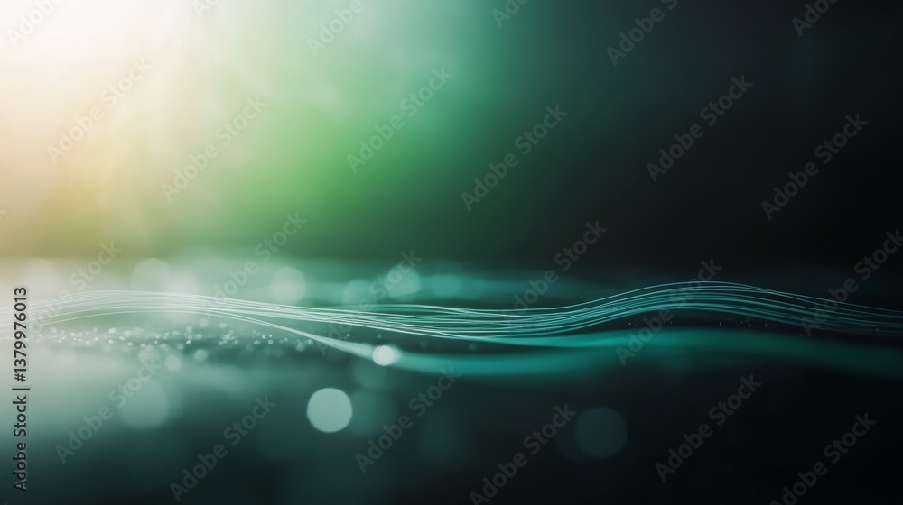 Poster bright, glowing lines in blue and green create an abstract composition on a sleek black background, 