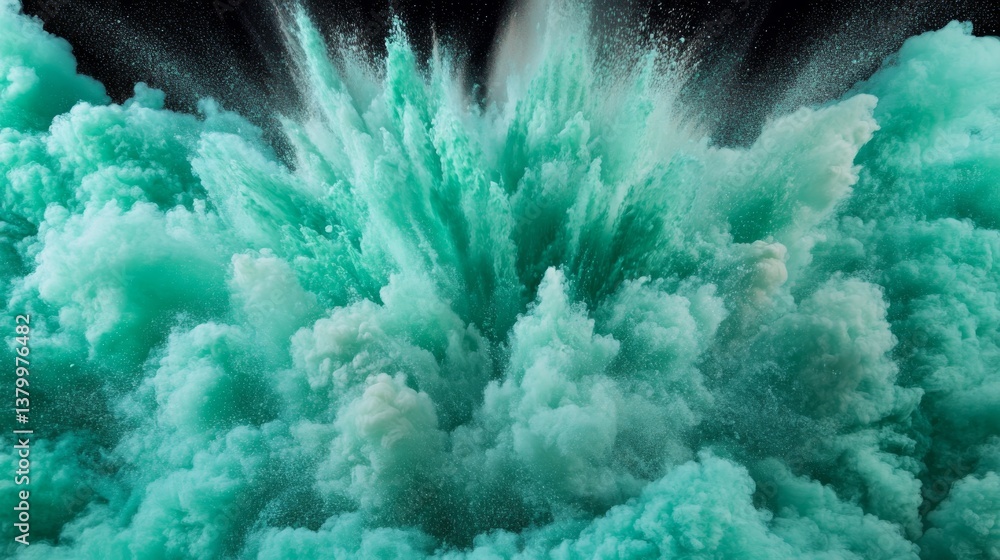 Aufkleber A vibrant green smoke burst erupts against a dark backdrop, enhancing its swirling texture and bold color, while leaving space on the right for text or design elements