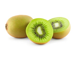 Fototapeta premium Close-up of Fresh Kiwi Fruit Slices on White Background