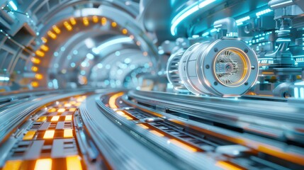 Obraz premium Cybernetic industrial complex action futuristic tunnel digital environment high-tech viewpoint gigapixel standard