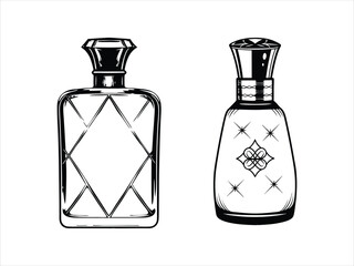 Elegant perfume bottles design in black and white