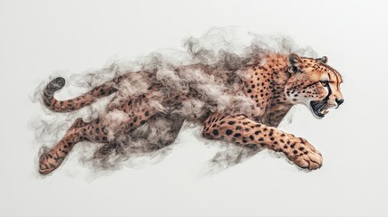 Obraz premium Cheetah in Motion Surrounded by Ethereal Smoke Effect Art