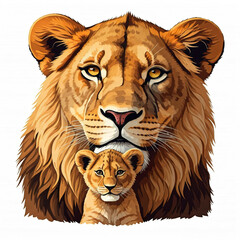 Fototapeta premium majestic lioness with cub portrait illustration