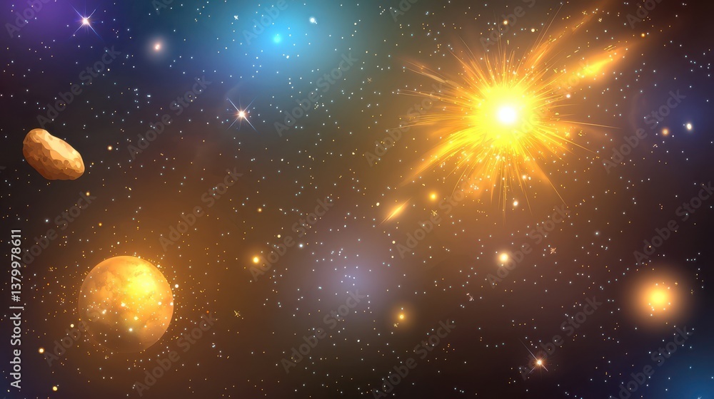 Poster high-energy particle collision event cosmic realm digital art celestial environment abstract viewpoi