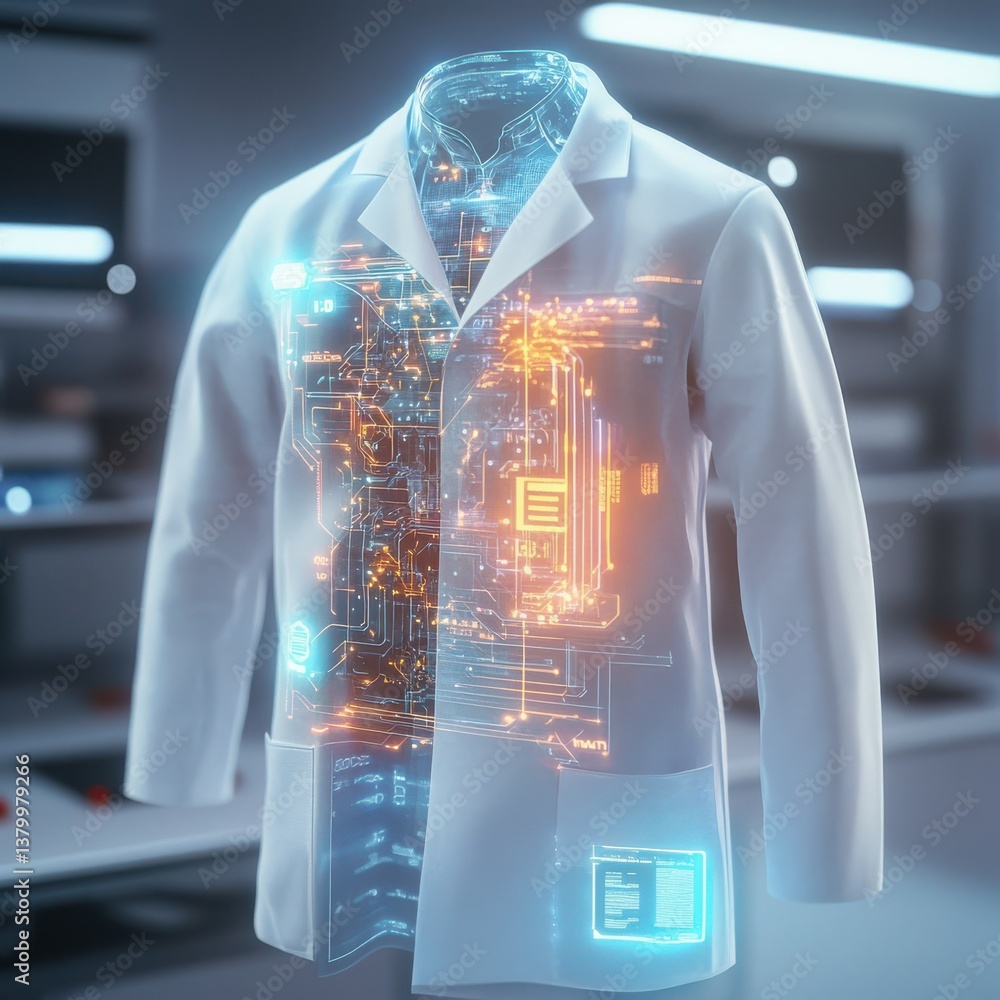 Aufkleber hyperrealistic high-tech lab coat science laboratory digital art futuristic environment close-up vie