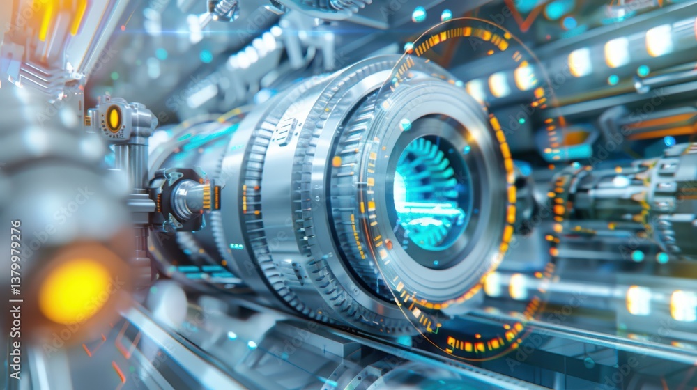 Poster innovative mechanical assembly event futuristic factory digital art high-tech environment close-up v