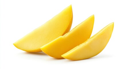 Fototapeta premium Three Fresh Mango Slices Isolated on White for Healthy Eating