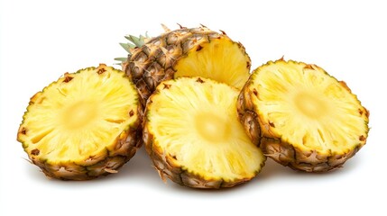 Halved Pineapple Fruit Still Life on White Background, Sweet and Tropical