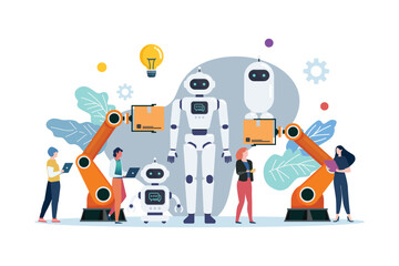 People with automation android robots