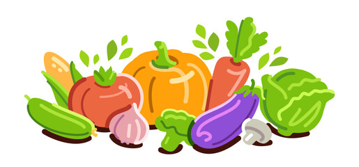 Various fresh vegetables with leaves. Organic farm food. Healthy eating, vegetarian and diet nutrition concept