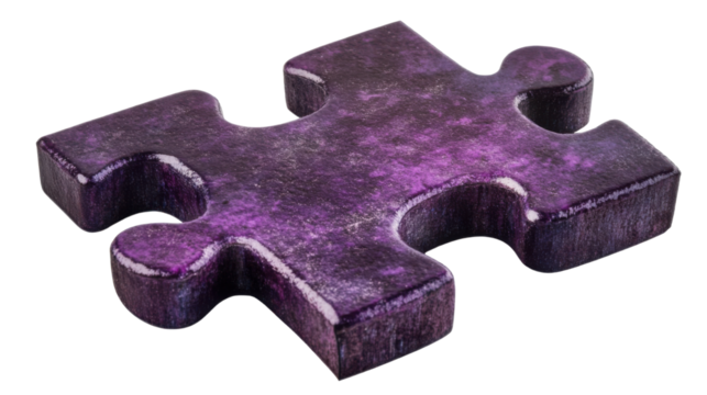 Single Purple Puzzle Piece Isolated on White Background Symbolizing Connection and Problem-Solving