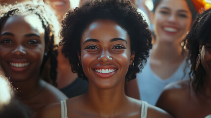 Fototapeta premium black woman in multiethnic group