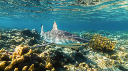 Fototapeta premium a tintorera shark underwater in a reef 