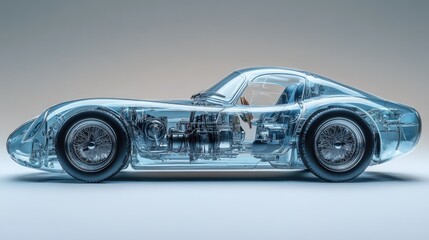 A transparent blue illustration showing an internal view of a car